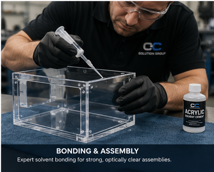 Acrylic bonding and custom plastic assembly